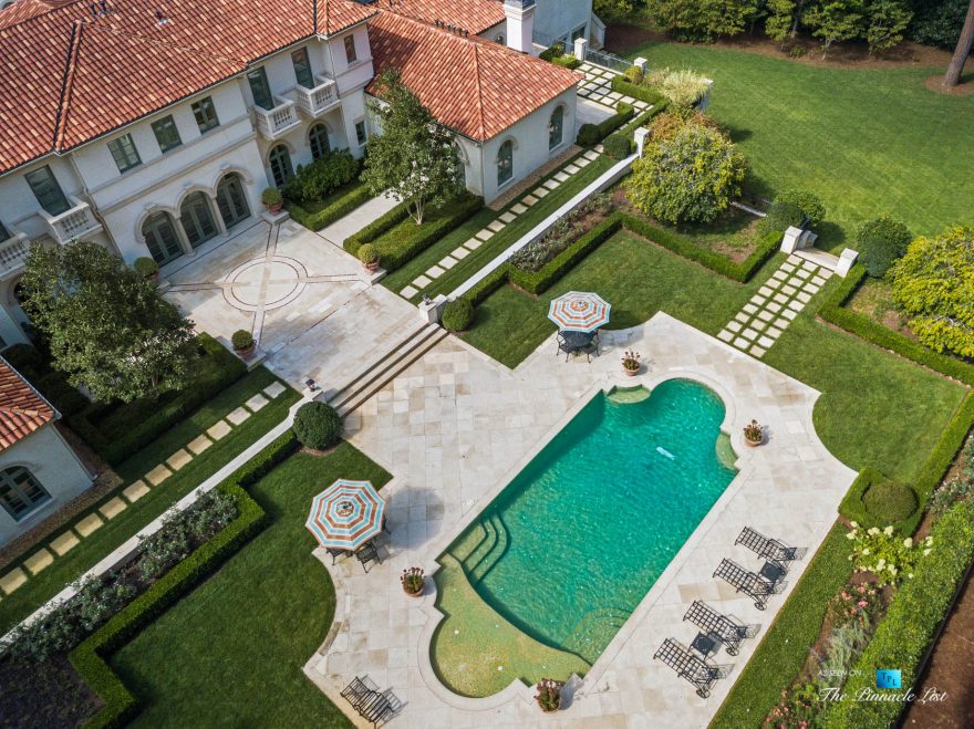 439 Blackland Rd NW, Atlanta, GA, USA - Drone Aerial Property Pool View - Luxury Real Estate - Tuxedo Park Mediterranean Mansion Home