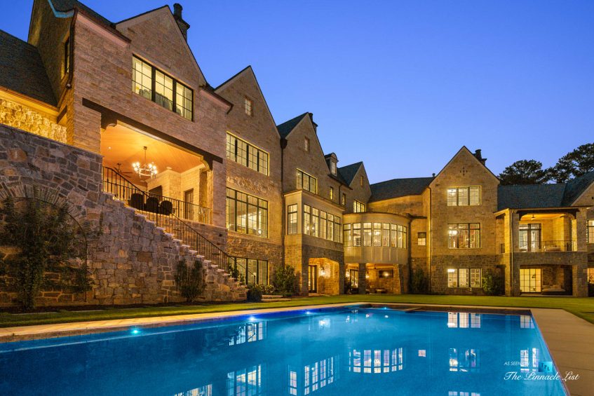 1150 W Garmon Rd, Atlanta, GA, USA - Backyard Pool at Night - Luxury Real Estate - Buckhead Estate House