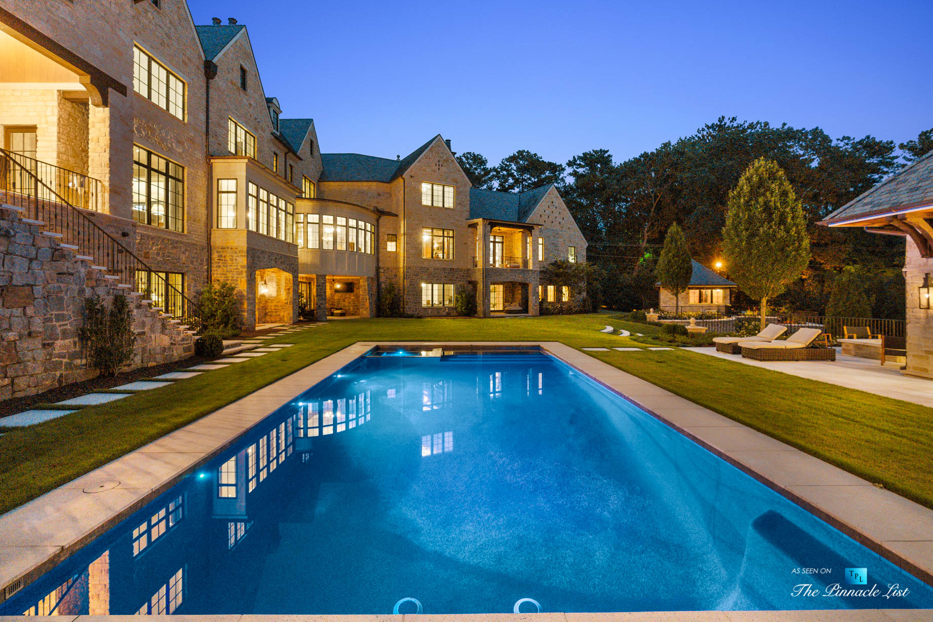 1150 W Garmon Rd, Atlanta, GA, USA – Backyard Pool at Night – Luxury Real Estate – Buckhead Estate House