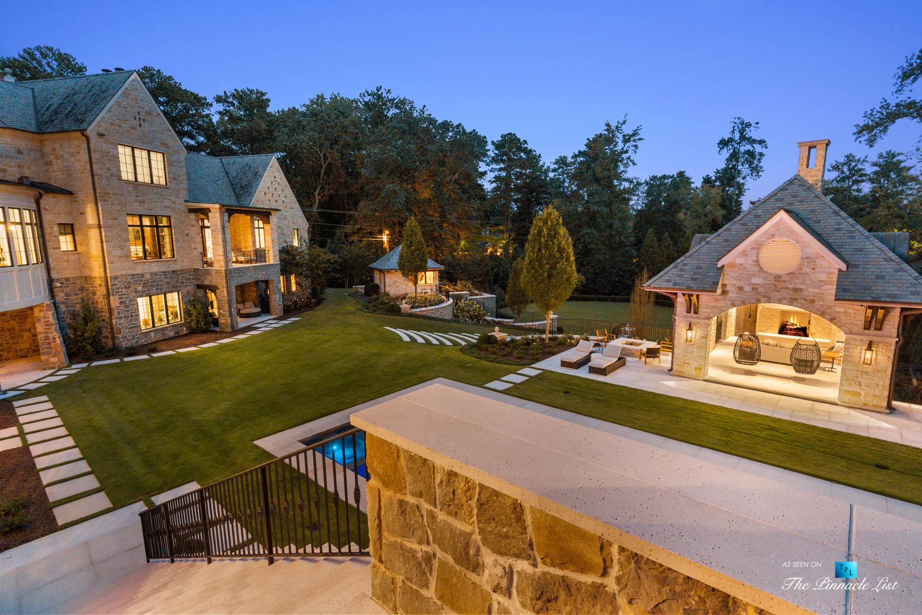 1150 W Garmon Rd, Atlanta, GA, USA - Backyard Property Grounds at Night - Luxury Real Estate - Buckhead Estate House