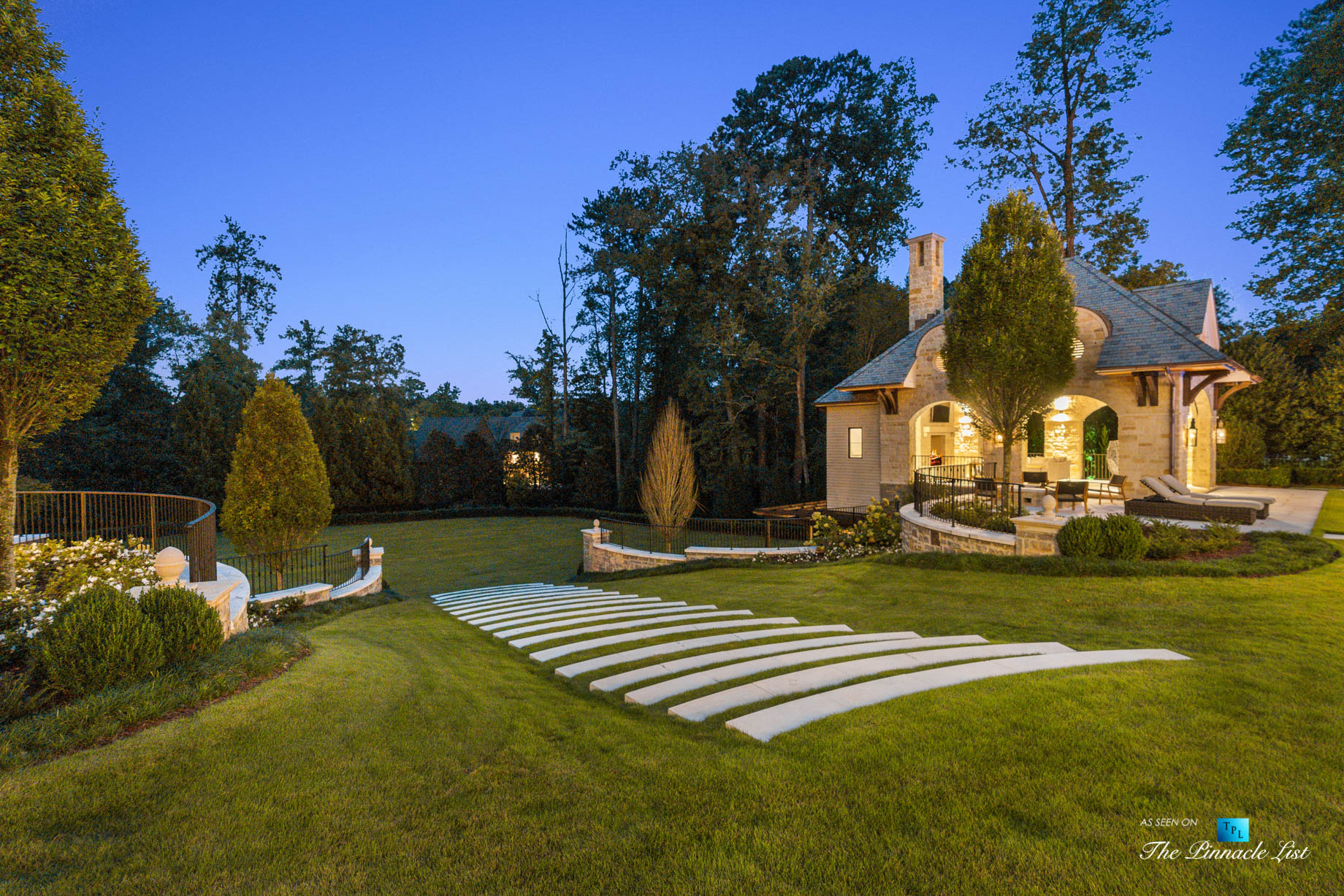 1150 W Garmon Rd, Atlanta, GA, USA – Backyard Property Grounds at Night – Luxury Real Estate – Buckhead Estate House