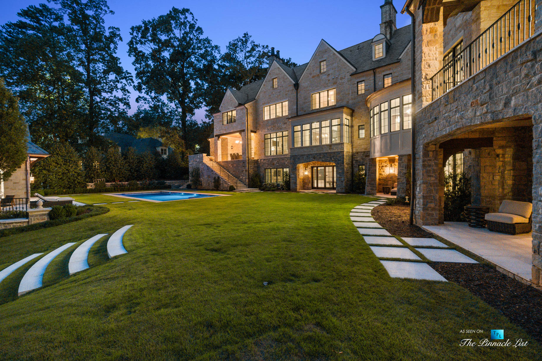 1150 W Garmon Rd, Atlanta, GA, USA – Backyard Property Grounds at Night – Luxury Real Estate – Buckhead Estate House