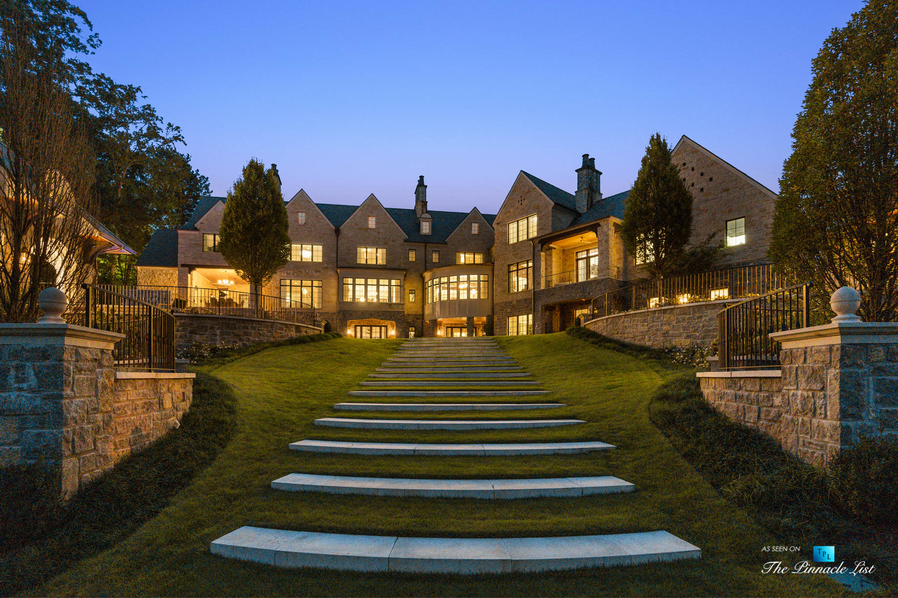 1150 W Garmon Rd, Atlanta, GA, USA – Backyard Property Grounds Stairs at Night – Luxury Real Estate – Buckhead Estate House