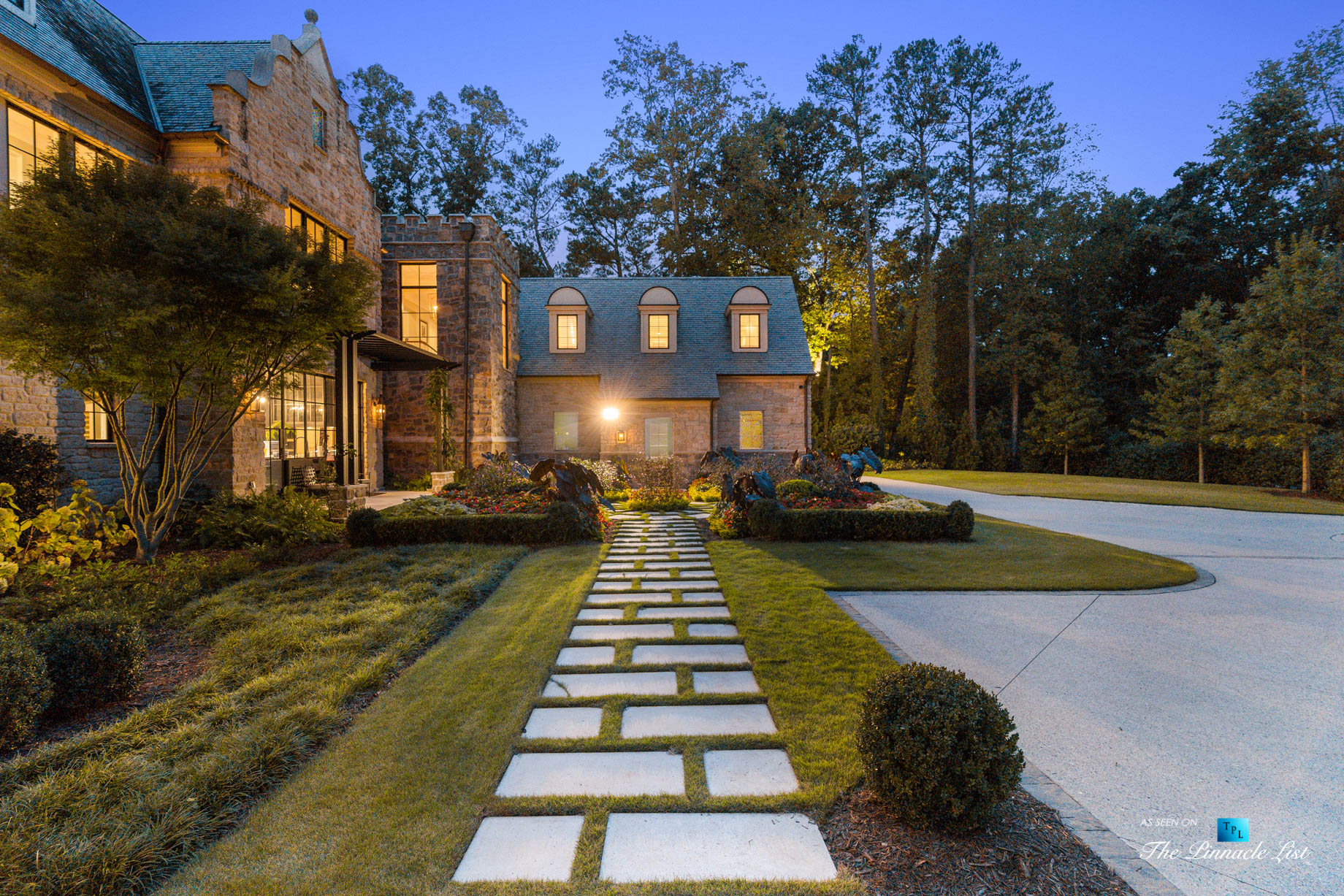 1150 W Garmon Rd, Atlanta, GA, USA – Front Property Grounds at Night – Luxury Real Estate – Buckhead Estate House