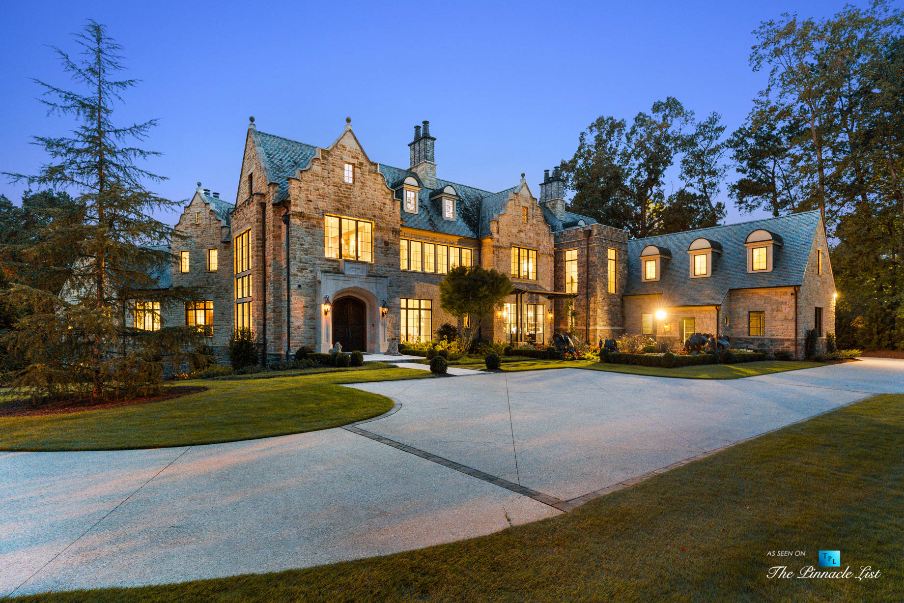 1150 W Garmon Rd, Atlanta, GA, USA – Front Property Grounds at Night – Luxury Real Estate – Buckhead Estate House