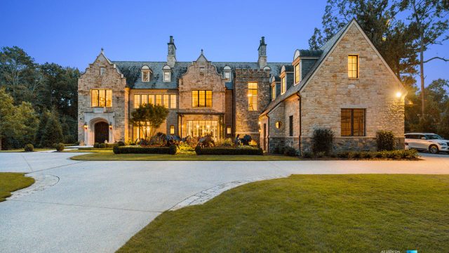 1150 W Garmon Rd, Atlanta, GA, USA - Front Property Grounds Driveway at Night - Luxury Real Estate - Buckhead Estate House