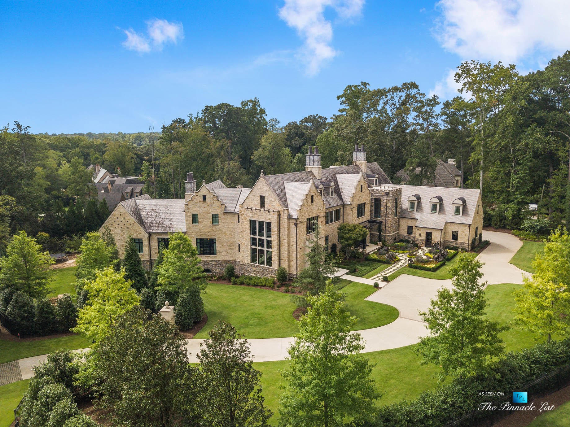 1150 W Garmon Rd, Atlanta, GA, USA – Drone Front Property Grounds Driveway – Luxury Real Estate – Buckhead Estate House