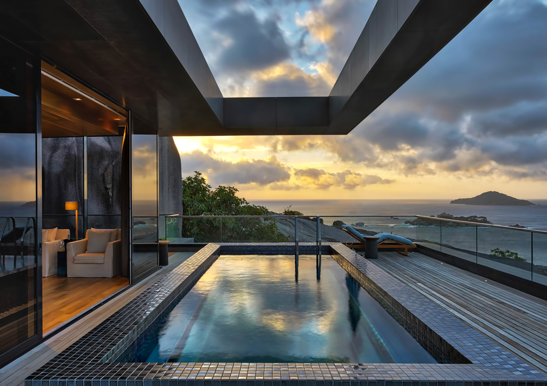 Four Bedroom Luxury Residence – Felicite Island, Seychelles – Master Pool Sunset