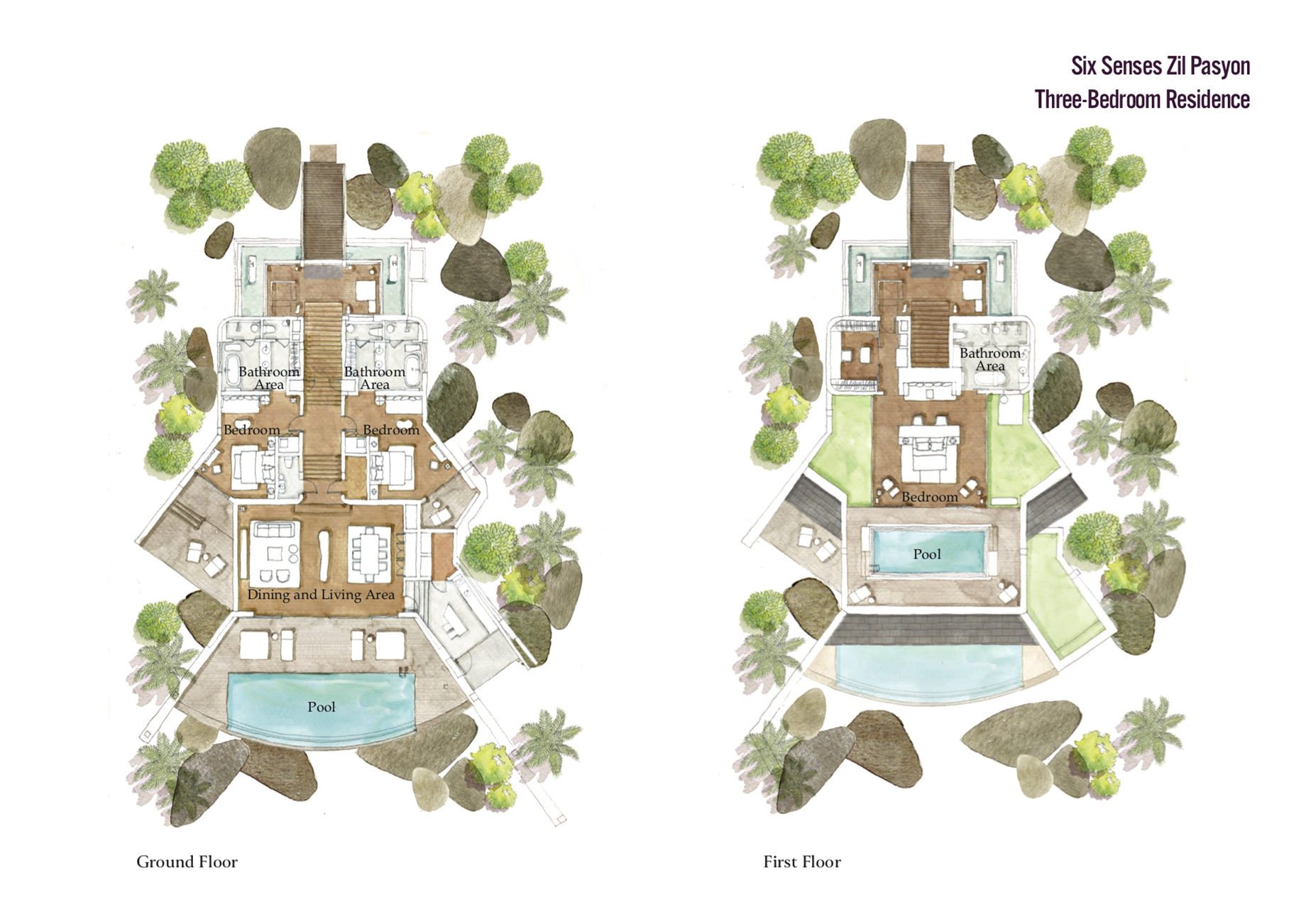 Floor Plans – Three Bedroom Luxury Residence – Felicite Island, Seychelles