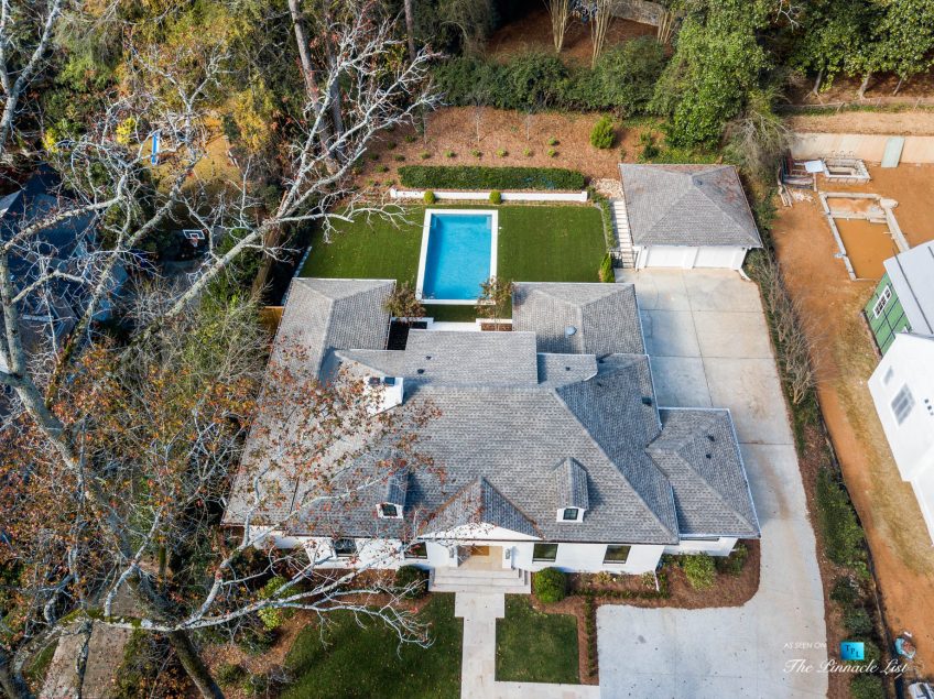 447 Valley Rd NW, Atlanta, GA, USA - Drone Overhead View Backyard Pool - Luxury Real Estate - Tuxedo Park Home