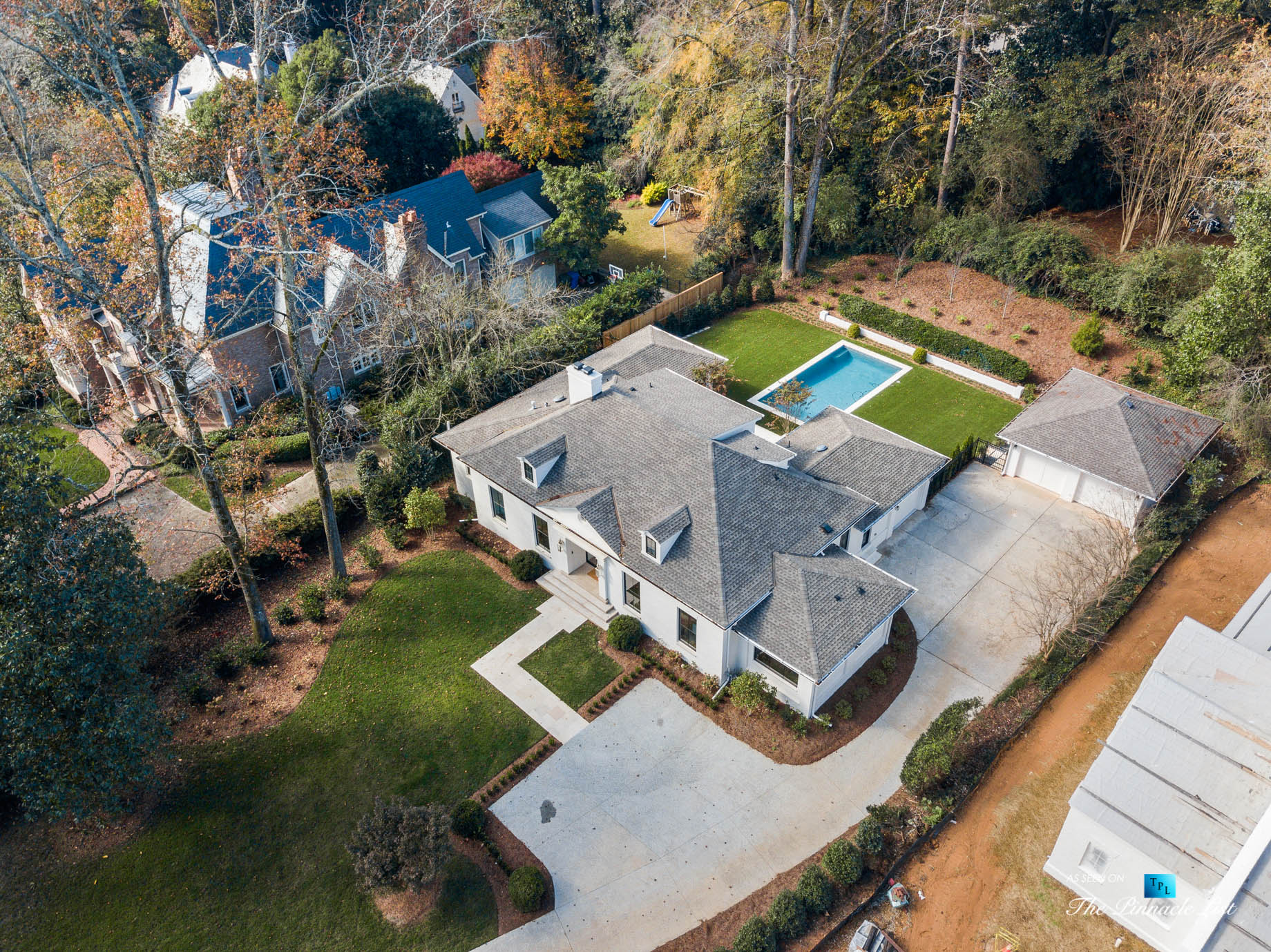 447 Valley Rd NW, Atlanta, GA, USA – Drone Aerial Property View – Luxury Real Estate – Tuxedo Park Home