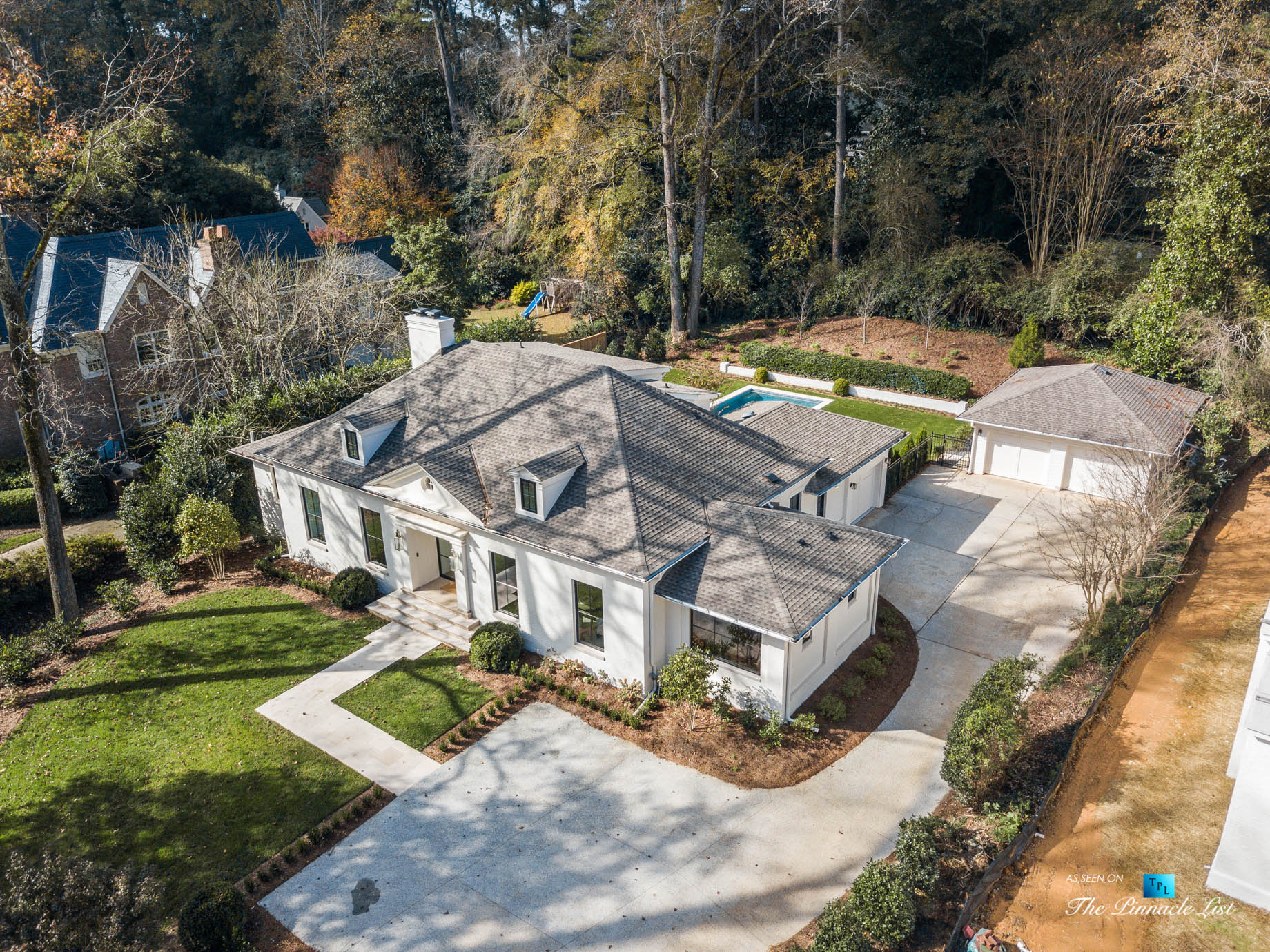 447 Valley Rd NW, Atlanta, GA, USA – Drone Aerial Property View – Luxury Real Estate – Tuxedo Park Home