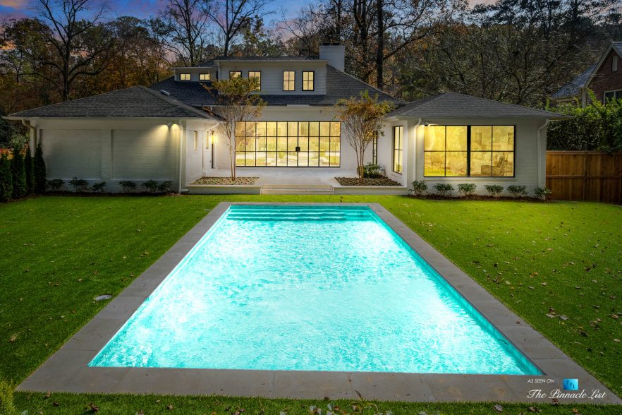 447 Valley Rd NW, Atlanta, GA, USA - Night Backyard House Pool View - Luxury Real Estate - Tuxedo Park Home
