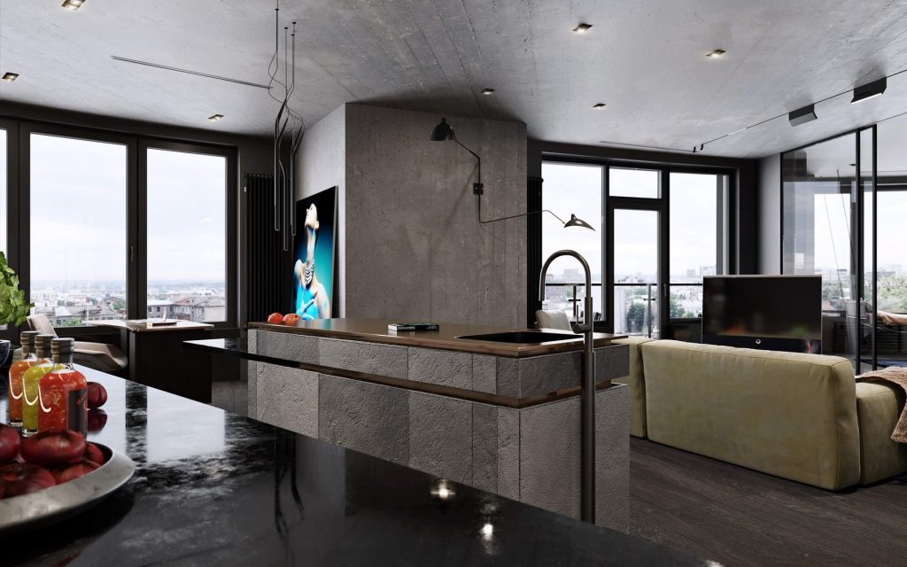 Concrete Loft Apartment Interior Design Kiev, Ukraine - Olga Korniienko
