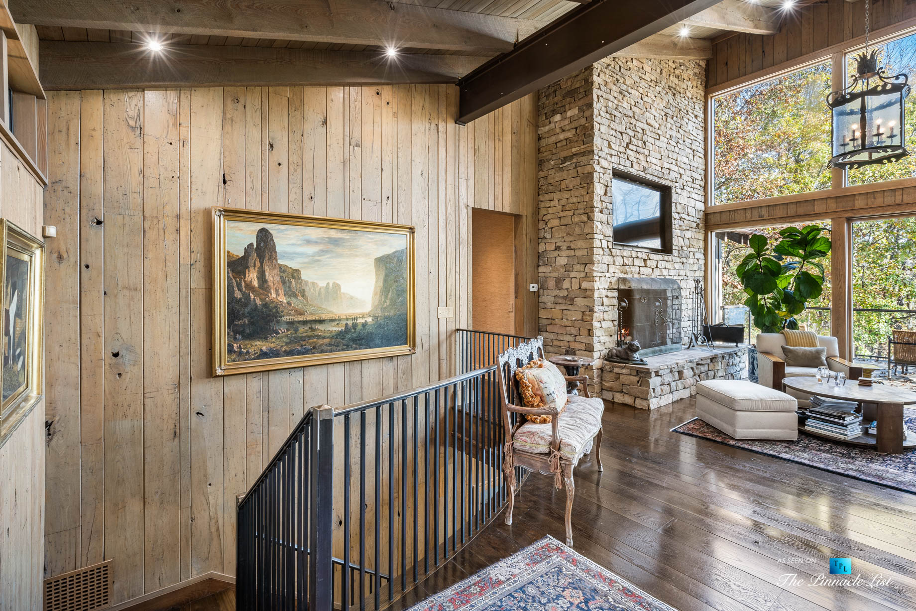 7860 Chestnut Hill Rd, Cumming, GA, USA – Living Room – Luxury Real Estate – Lake Lanier Mid-Century Modern Stone Home