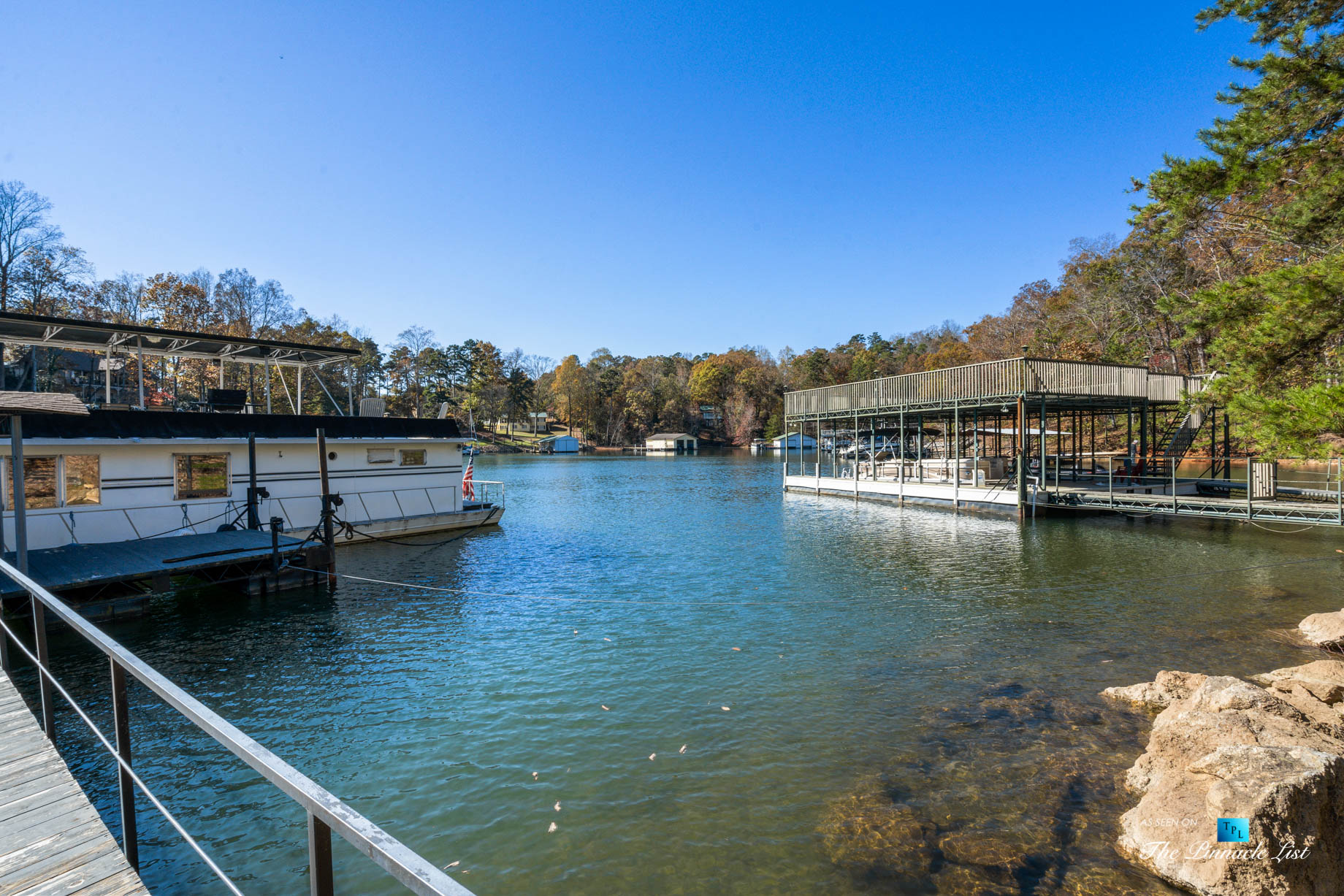 7860 Chestnut Hill Rd, Cumming, GA, USA - Private Dock with Sundeck - Luxury Real Estate - Lake Lanier Mid-Century Modern Stone Home