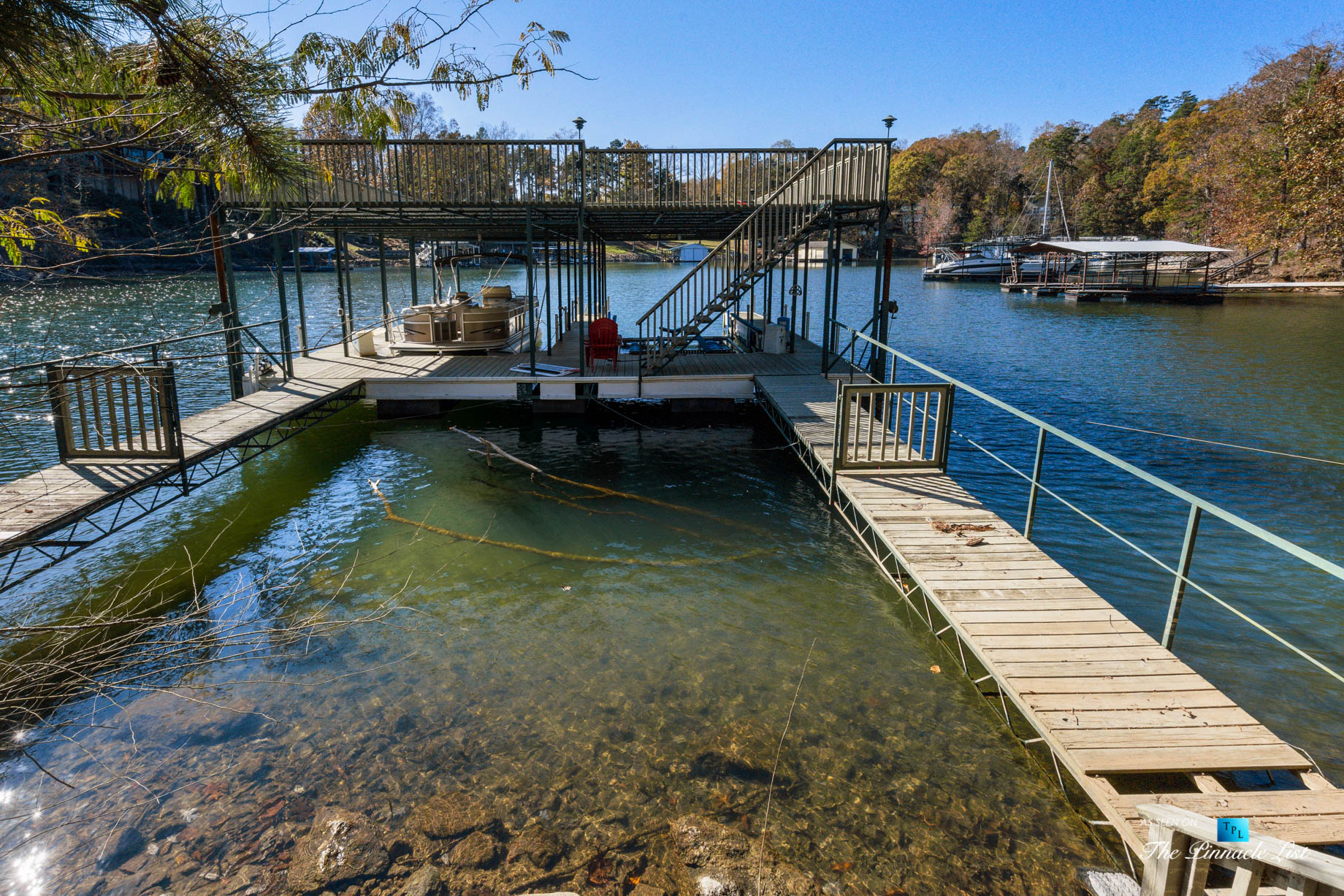 7860 Chestnut Hill Rd, Cumming, GA, USA - Private Dock with Sundeck - Luxury Real Estate - Lake Lanier Mid-Century Modern Stone Home