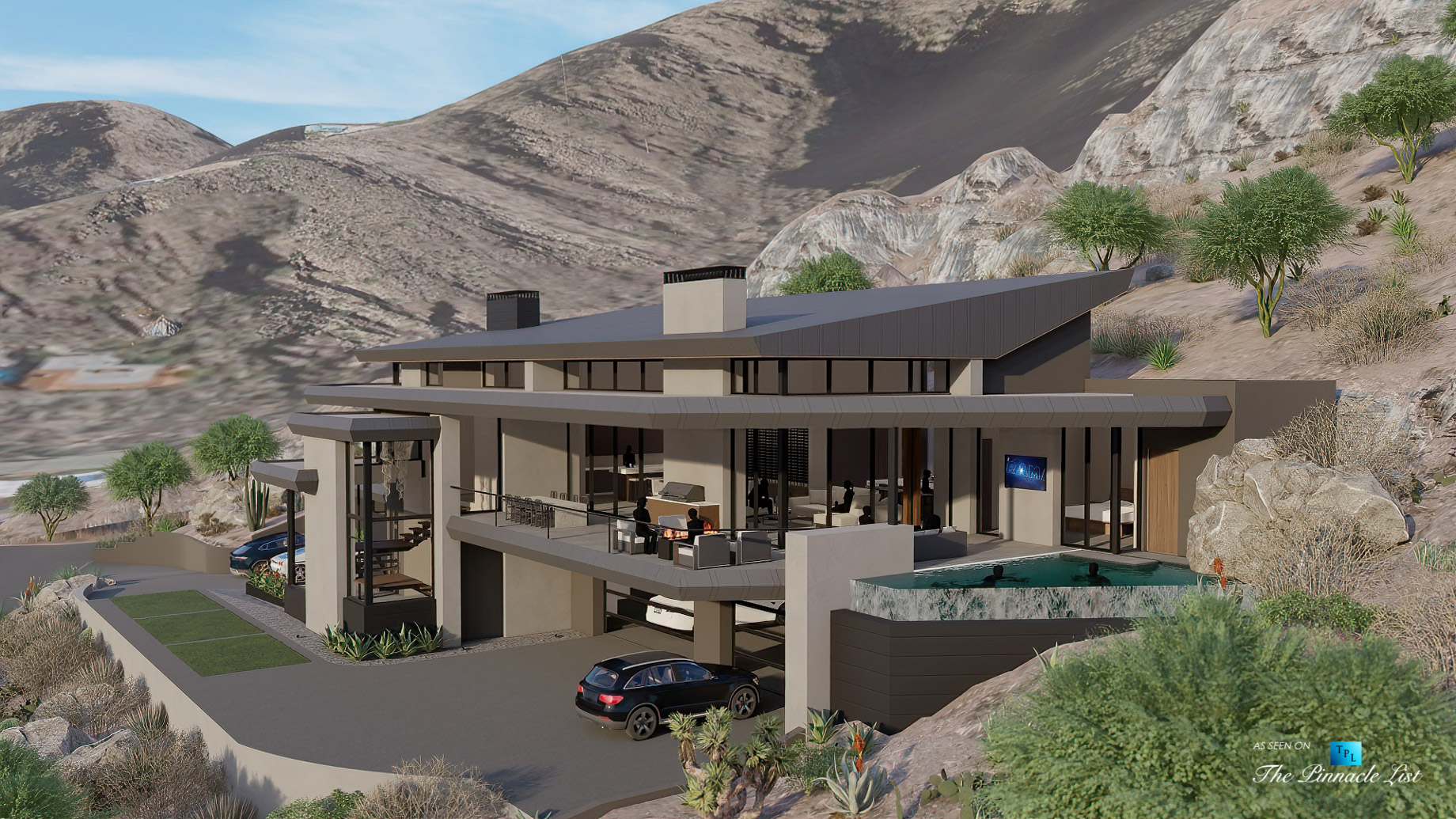 5221 E Cheney Dr, Paradise Valley, AZ, USA - Exterior Front Side View - Luxury Real Estate - Modern Hillside Home