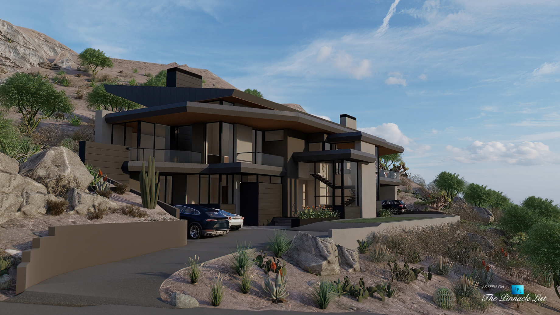 5221 E Cheney Dr, Paradise Valley, AZ, USA – Exterior Front Side View – Luxury Real Estate – Modern Hillside Home