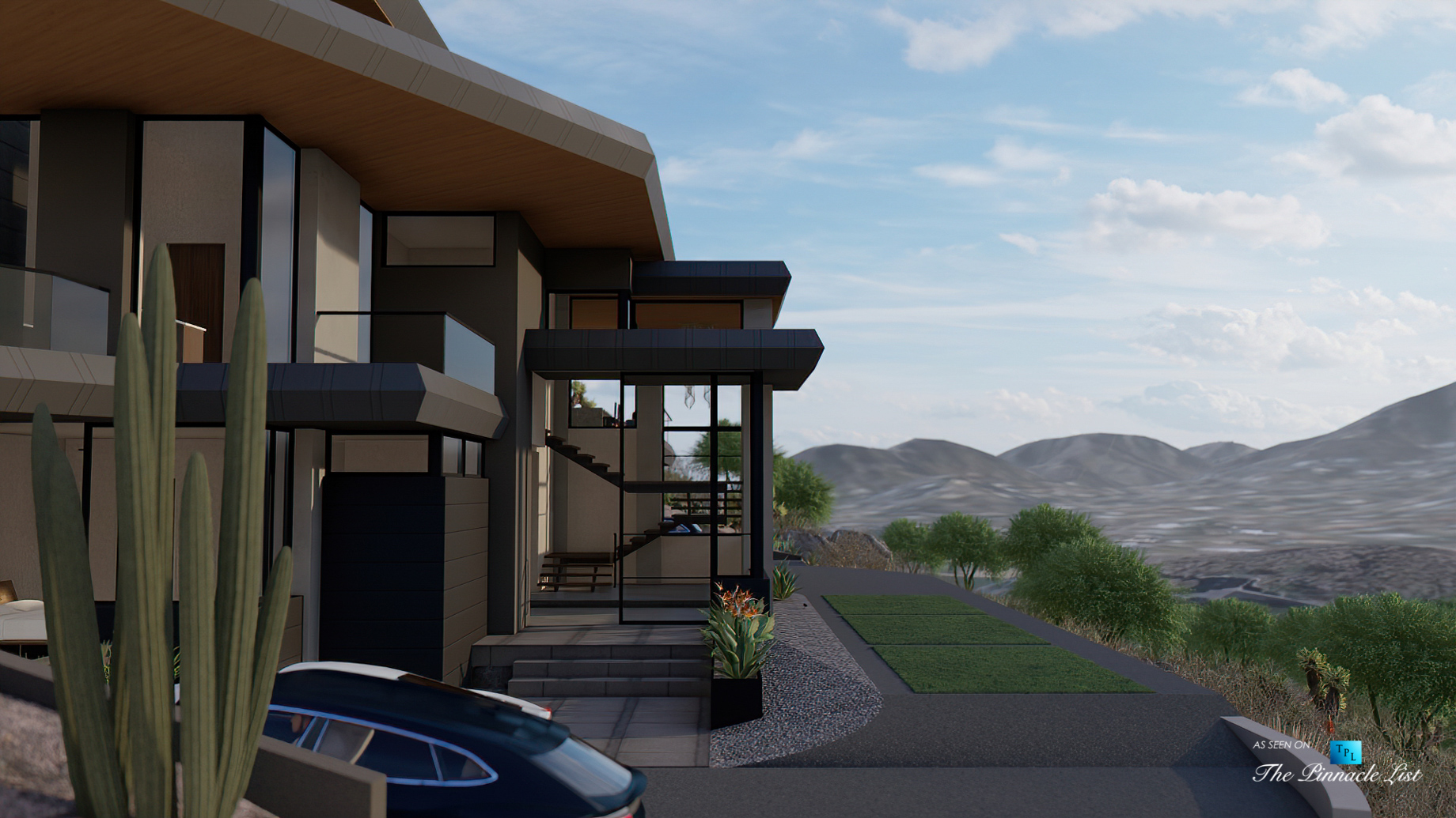 5221 E Cheney Dr, Paradise Valley, AZ, USA – Exterior Front Entrance View – Luxury Real Estate – Modern Hillside Home