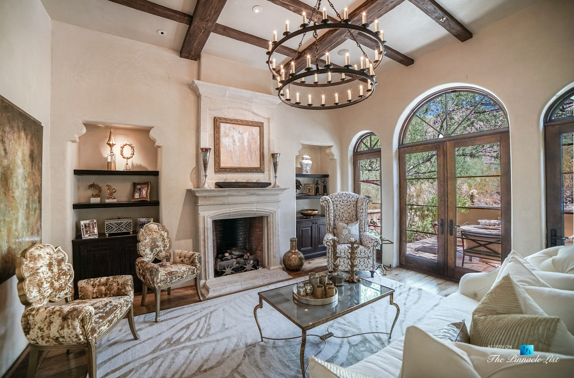 6539 N 31st Pl, Phoenix, AZ, USA – Living Room with Fireplace – Luxury Real Estate – Biltmore Mountain Estates – Spanish Colonial Home