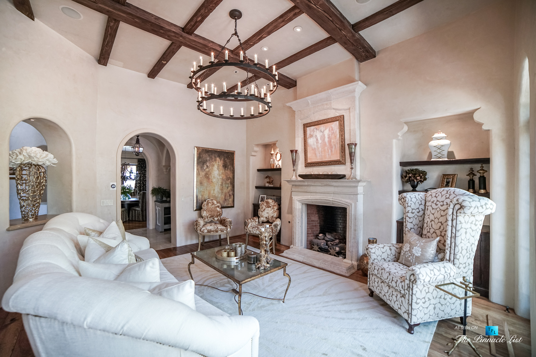 6539 N 31st Pl, Phoenix, AZ, USA – Living Room with Fireplace – Luxury Real Estate – Biltmore Mountain Estates – Spanish Colonial Home
