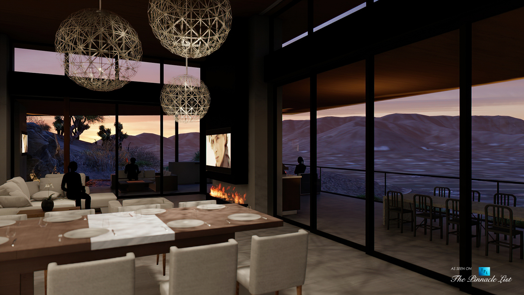 5221 E Cheney Dr, Paradise Valley, AZ, USA - Interior Living Room Night View - Luxury Real Estate - Modern Hillside Home