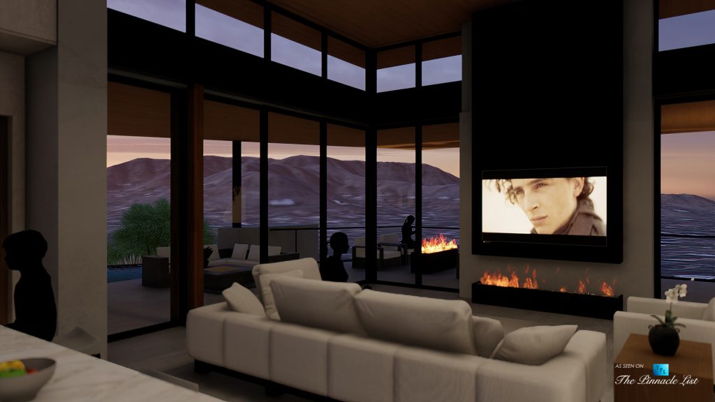 5221 E Cheney Dr, Paradise Valley, AZ, USA - Interior Living Room Night View - Luxury Real Estate - Modern Hillside Home