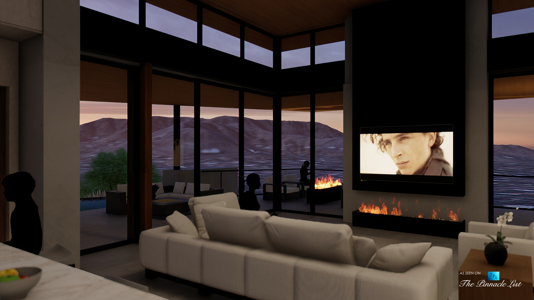 5221 E Cheney Dr, Paradise Valley, AZ, USA – Interior Living Room Night View – Luxury Real Estate – Modern Hillside Home