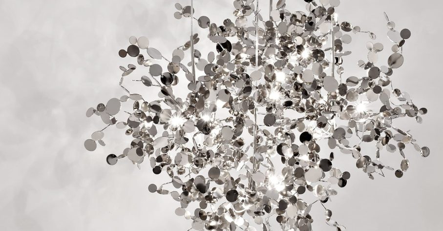 A Precious Cloud Sculpture of Light - Argent Fixtures by Terzani Lighting Italy - Four Element Round Suspension