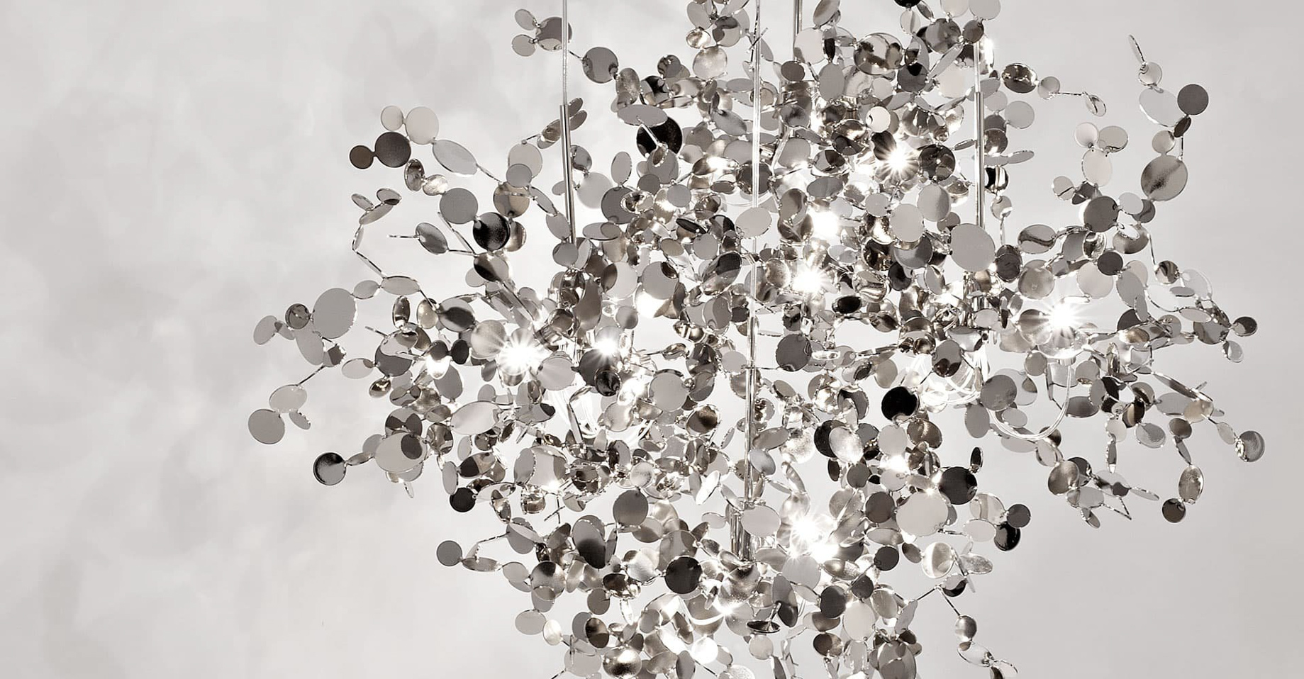 A Precious Cloud Sculpture of Light – Argent Fixtures by Terzani Lighting Italy – Four Element Round Suspension