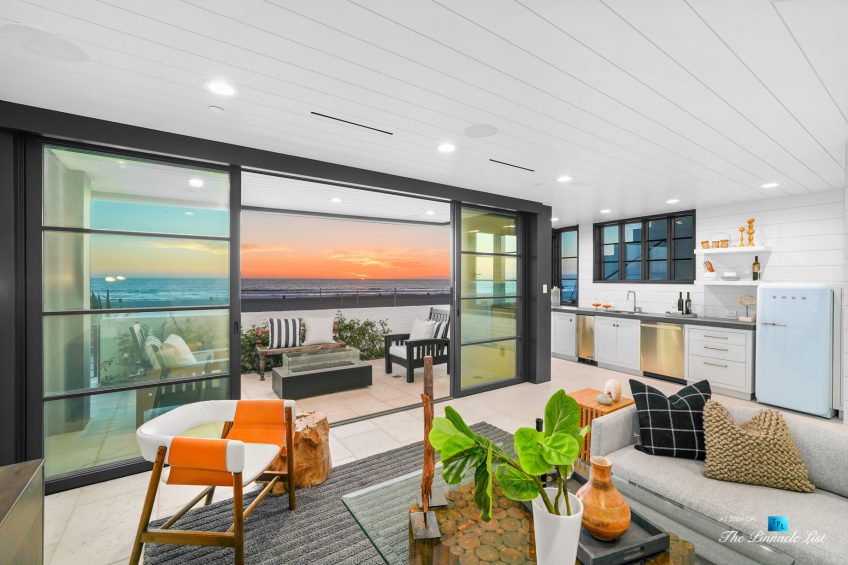 508 The Strand, Manhattan Beach, CA, USA - Twilight Downstairs Living Room - Luxury Real Estate - Oceanfront Home