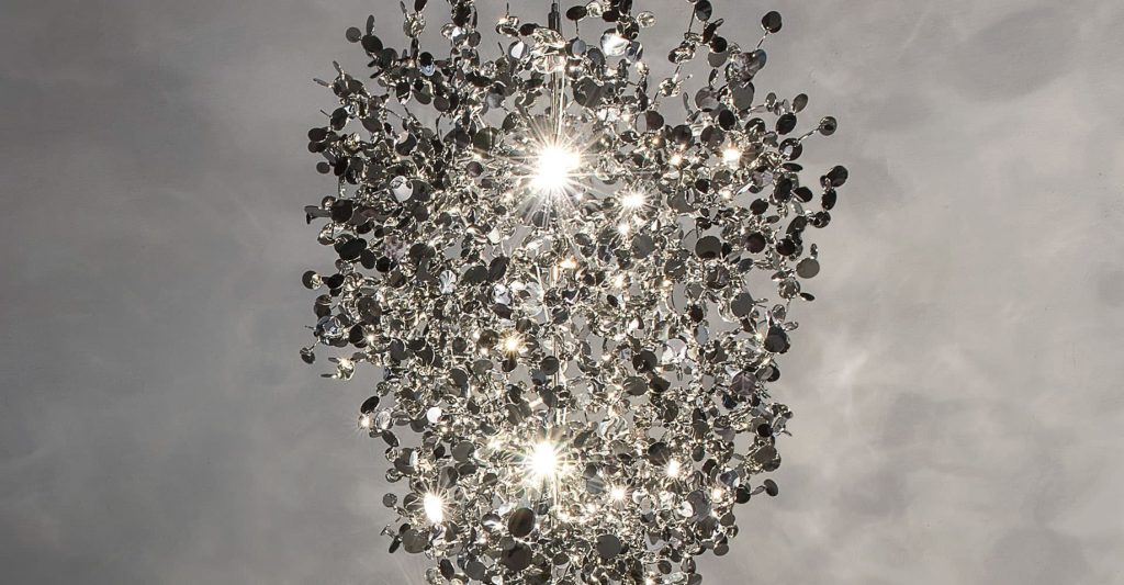 A Precious Cloud Sculpture of Light - Argent Fixtures by Terzani Lighting Italy - Medium Suspension Silver