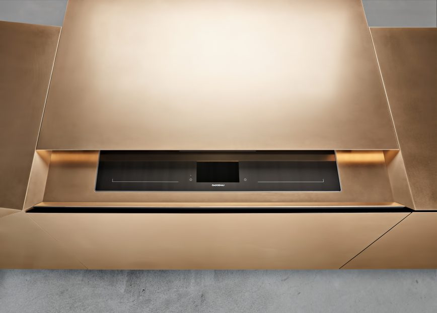 Iconic Steininger FOLD High Tech Kitchen Block Design Inspired by Origami - Actuation of the motion sensor reveals the hob