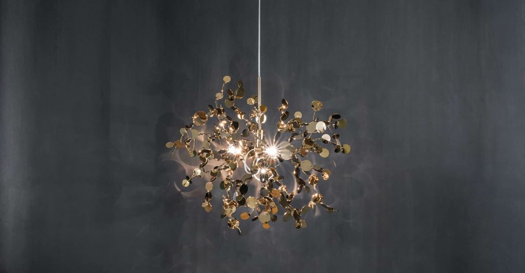 A Precious Cloud Sculpture of Light - Argent Fixtures by Terzani Lighting Italy - Single Element Suspension Gold