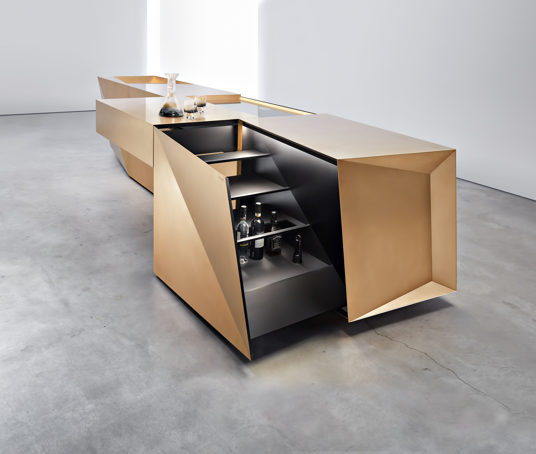 Iconic Steininger FOLD High Tech Kitchen Block Design Inspired by Origami – Hob and bar open