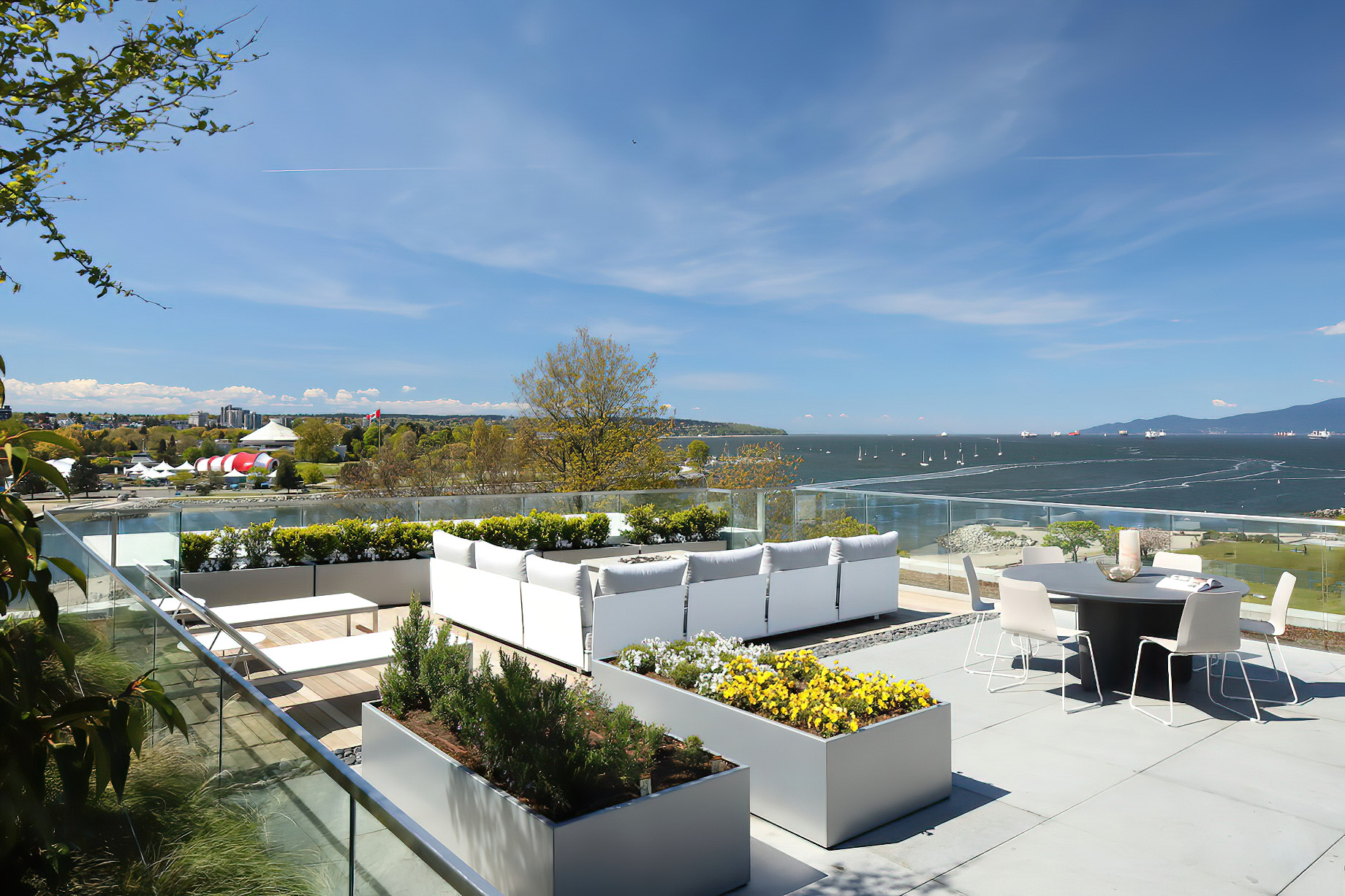 Eventide Ultra Luxury English Bay Homes – Bute St, Vancouver, BC, Canada – Aerial Rooftop Deck English Bay View