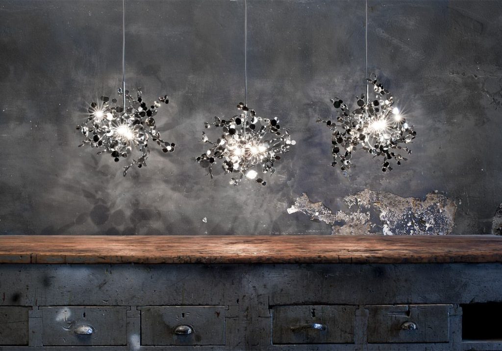 018 - A Precious Cloud Sculpture of Light - Argent Fixtures by Terzani Lighting Italy - Three Single Element Suspensions