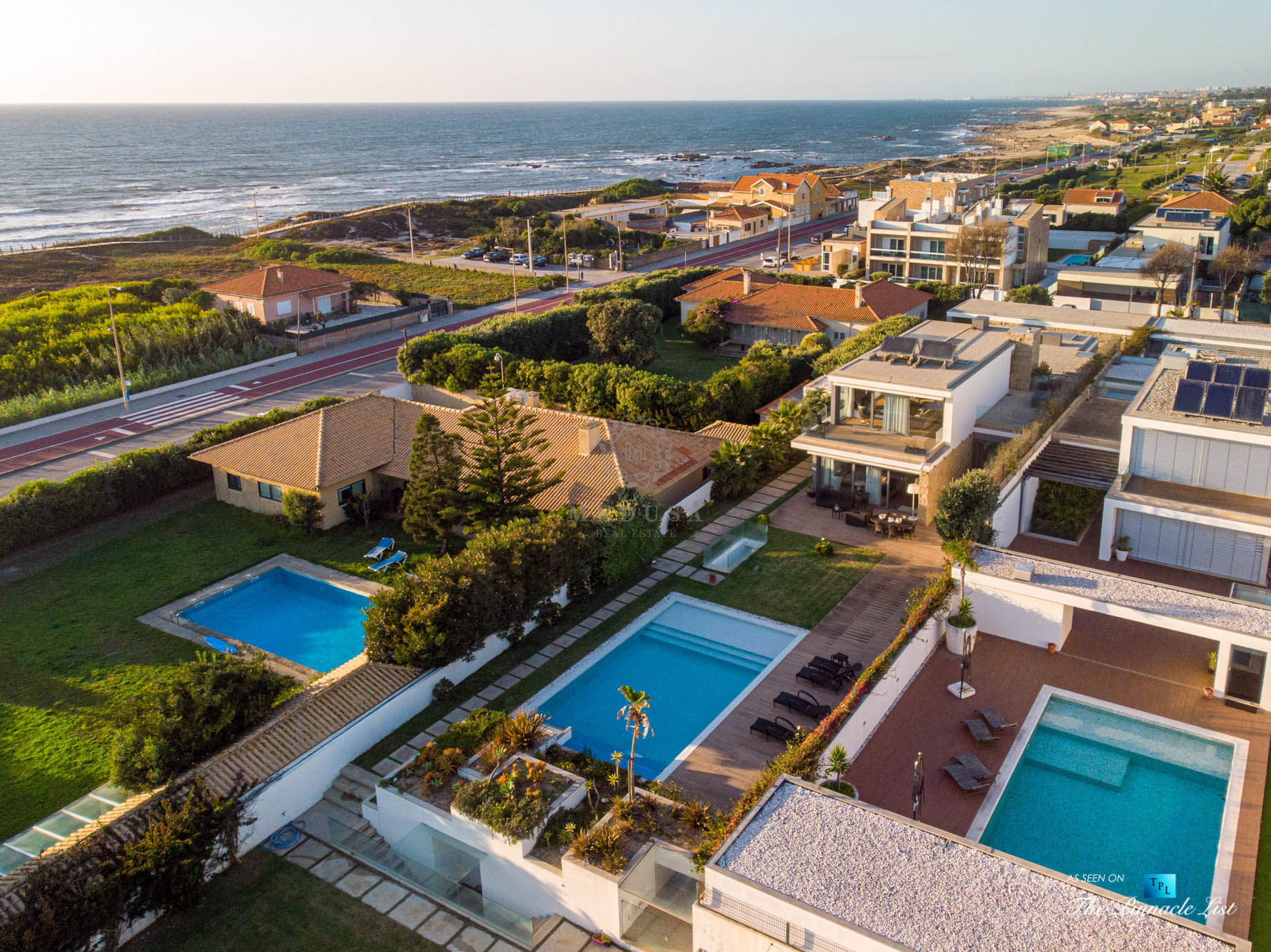 Francelos Beach Luxury T5 Villa - Porto, Portugal - Back Yard Drone Ocean View - Luxury Real Estate – Modern Home