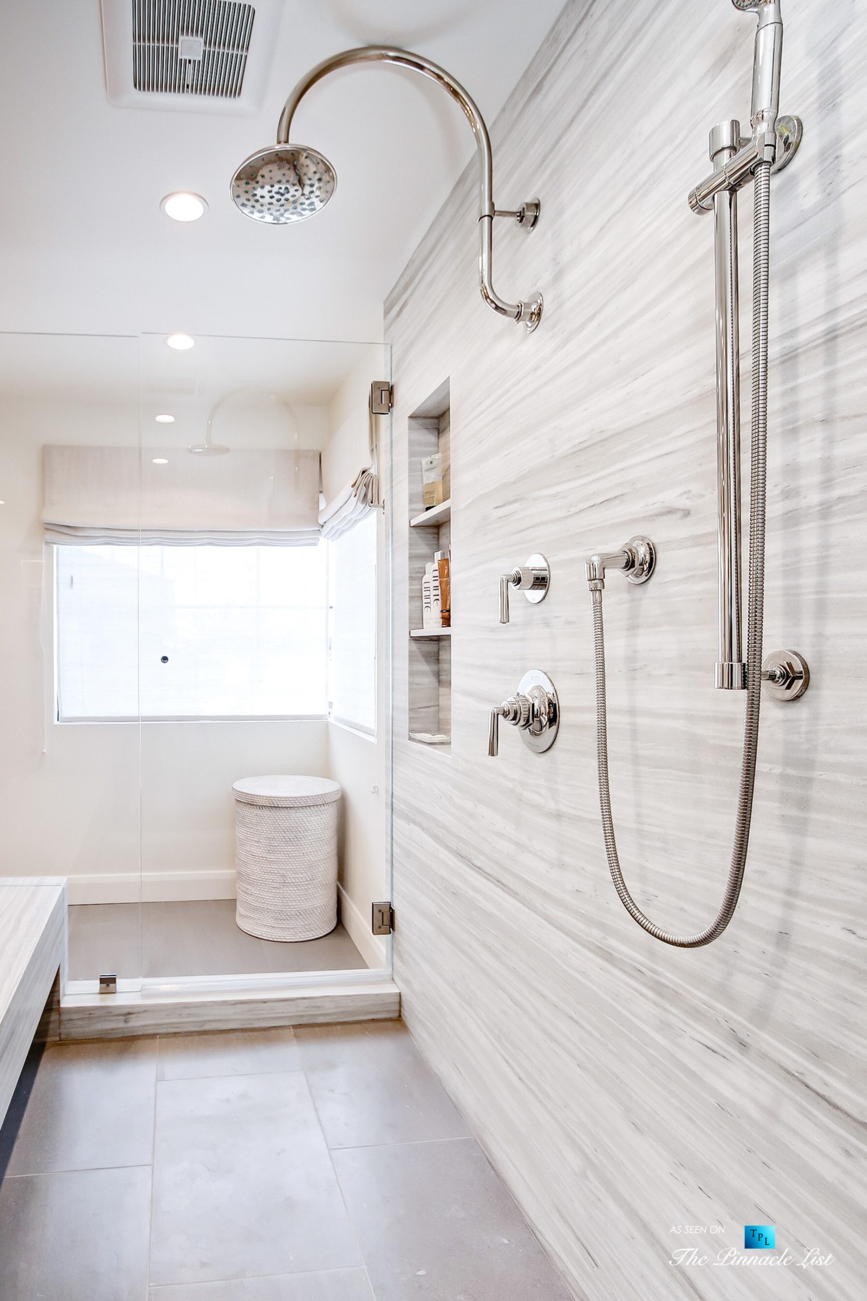 825 Highview Ave, Manhattan Beach, CA, USA - Master Bathroom Marble Encased Shower - Luxury Real Estate - Modern Spanish Home