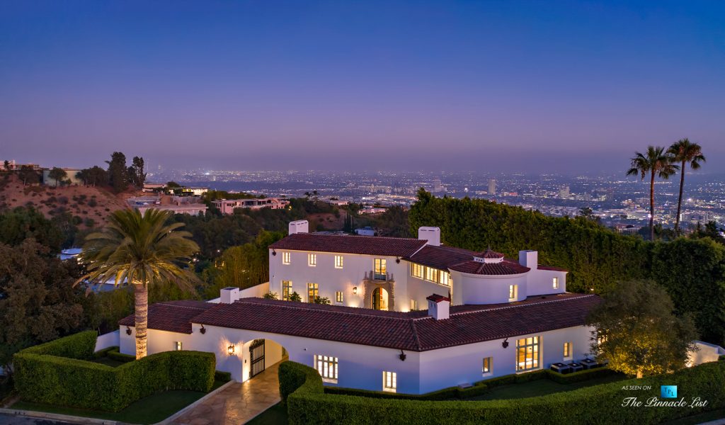 Hollywood Hills Luxury Estate - 9240 Robin Dr, Los Angeles, CA, USA - Night Aerial View