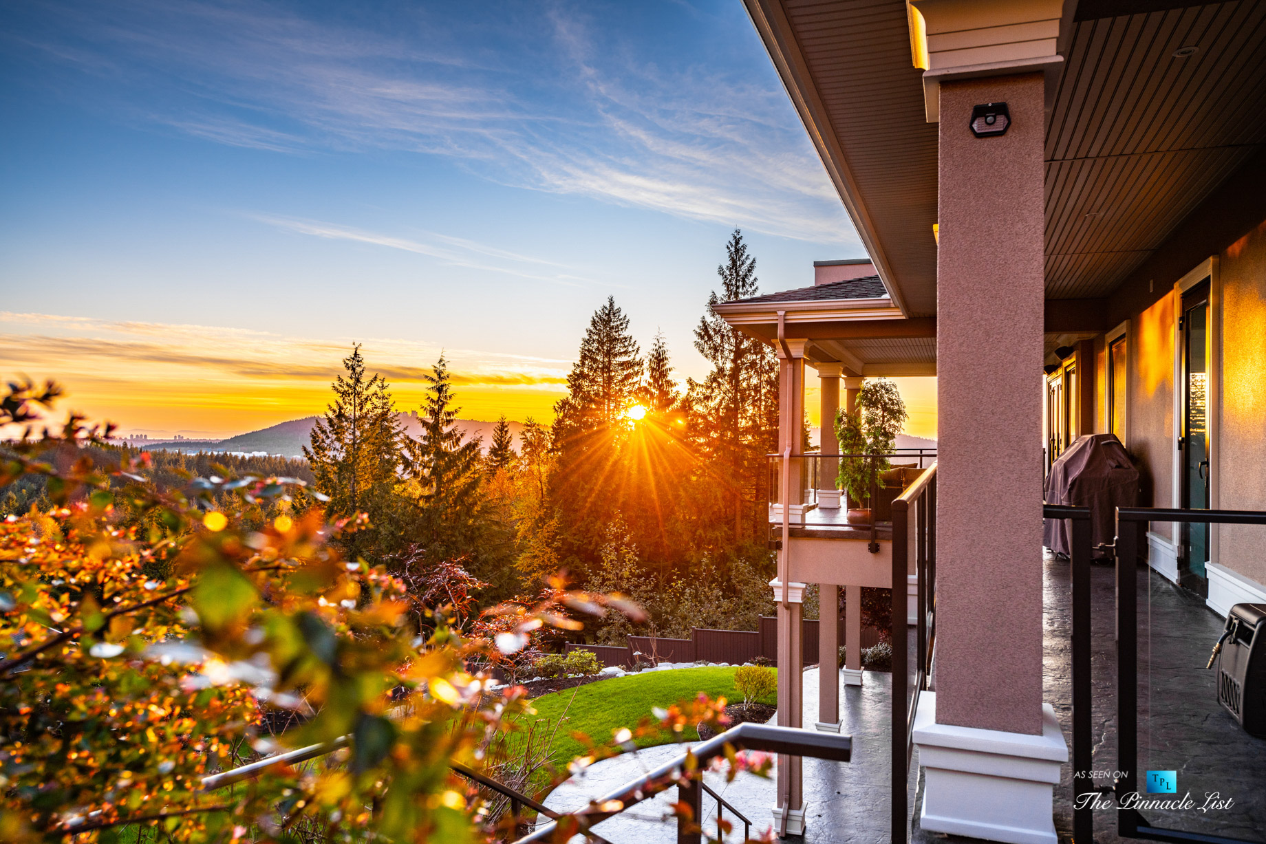 Pinnacle Ridge Luxury Estate – 2057 Ridge Mountain Dr, Anmore, BC, Canada – Balcony Sunset View