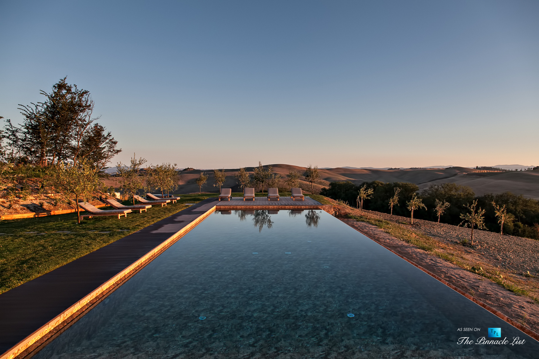 aHistoric Tuscan Villa – Podere Panico Estate, Monteroni d’Arbia, Siena, Tuscany, Italy – Hilltop Pool Deck View
