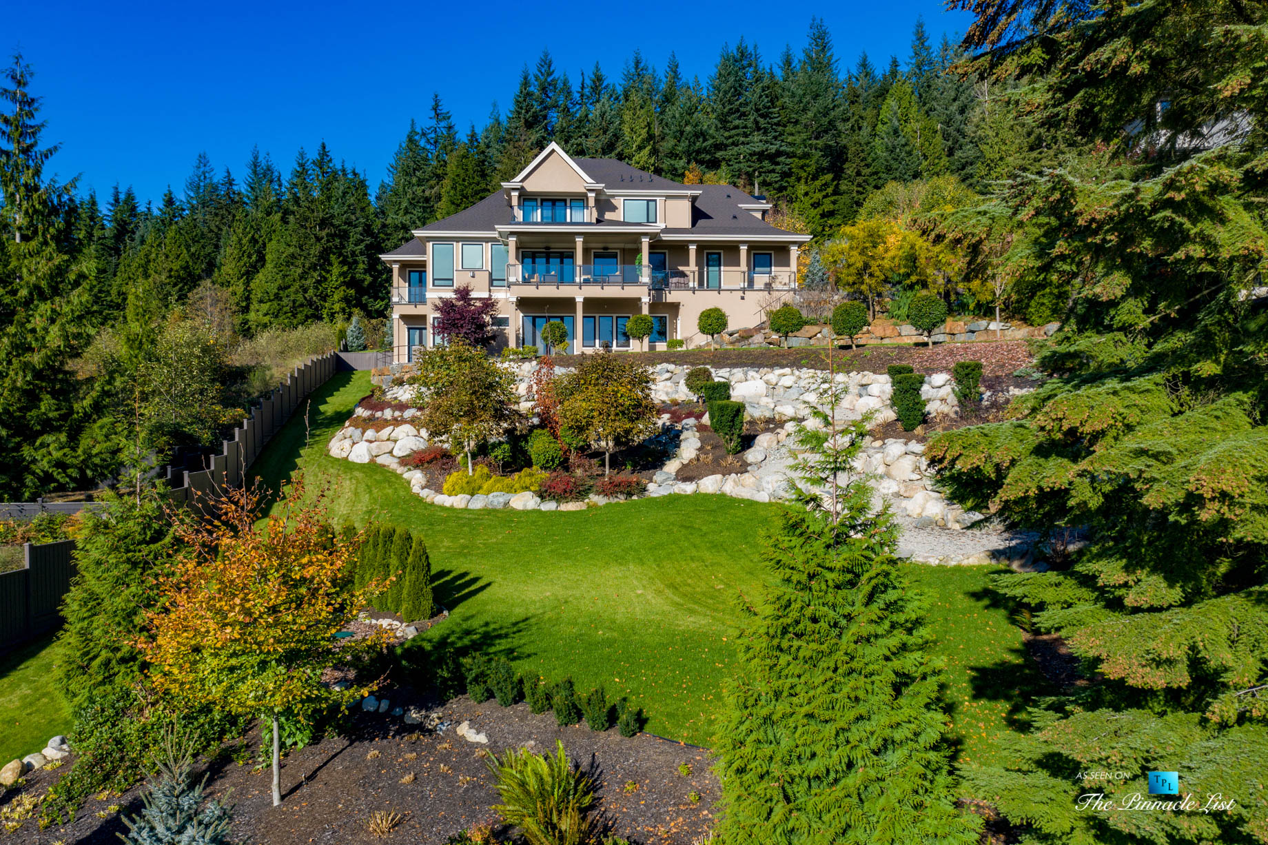 Pinnacle Ridge Luxury Estate – 2057 Ridge Mountain Dr, Anmore, BC, Canada – Aerial Backyard Property View