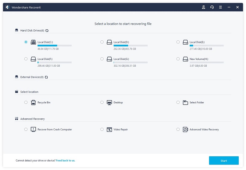 Wondershare Recoverit - Step 1 - Select Location