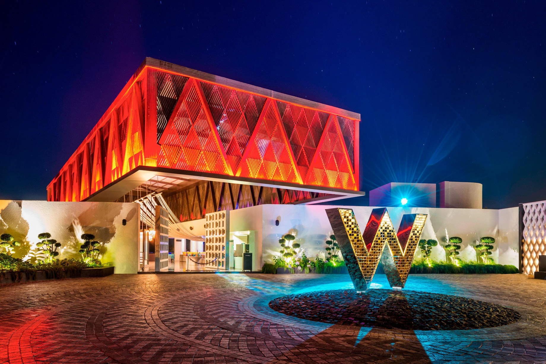 W Goa Vagator Beach Luxury Resort - Goa, India - Front Entrance Porte Cochere Night