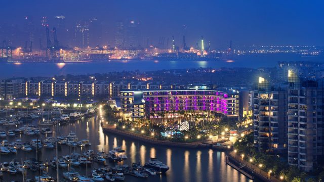 W Singapore Sentosa Cove Luxury Hotel - Singapore - Aerial View Night
