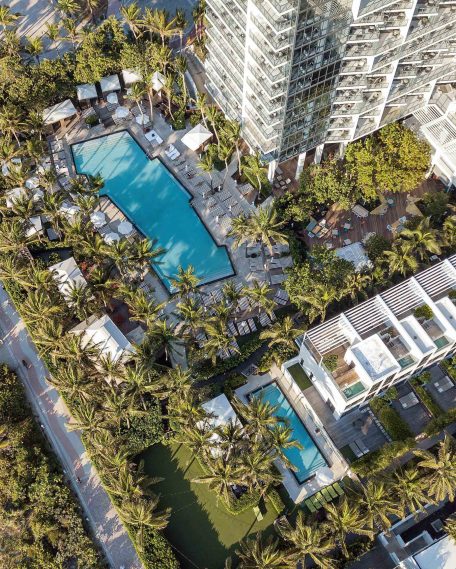 W South Beach Luxury Hotel - Miami Beach, FL, USA - Hotel Pool Overhead Aerial