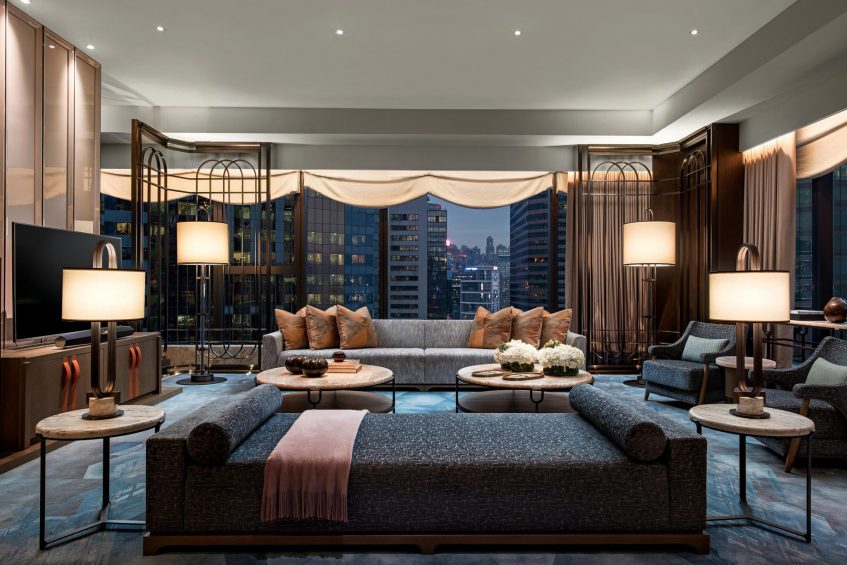 The St. Regis Hong Kong Luxury Hotel - Wan Chai, Hong Kong - Presidential Suite Living Room Night