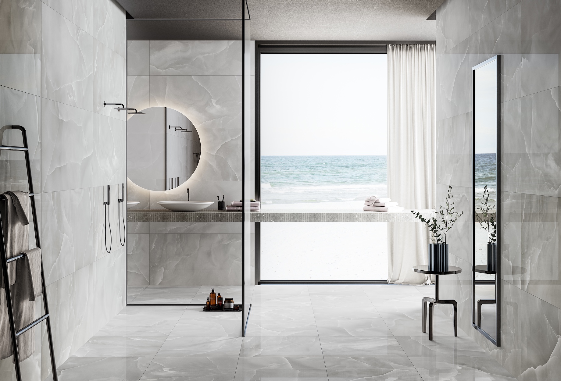 Grès Porcelain Stoneware - Bathroom with Sea View